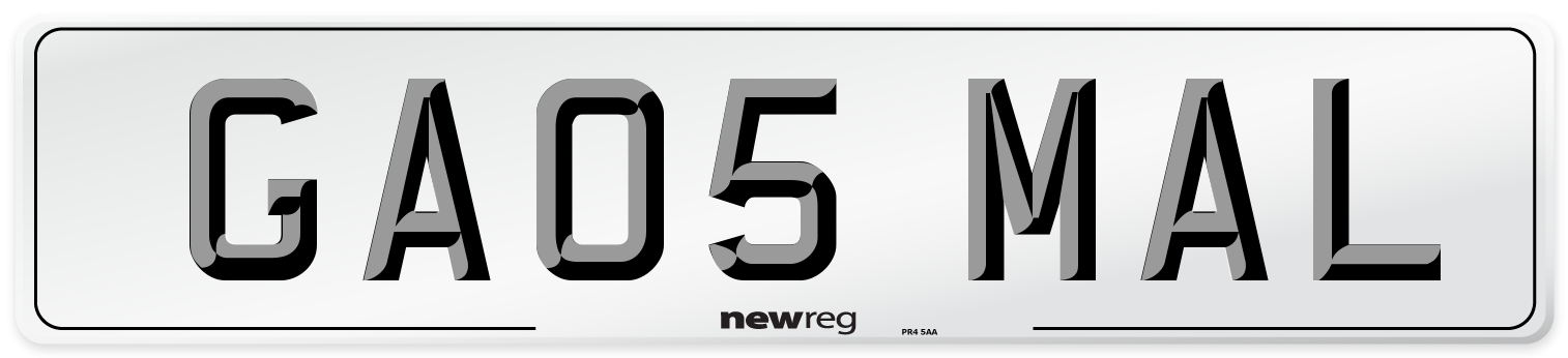 GA05 MAL Number Plate from New Reg